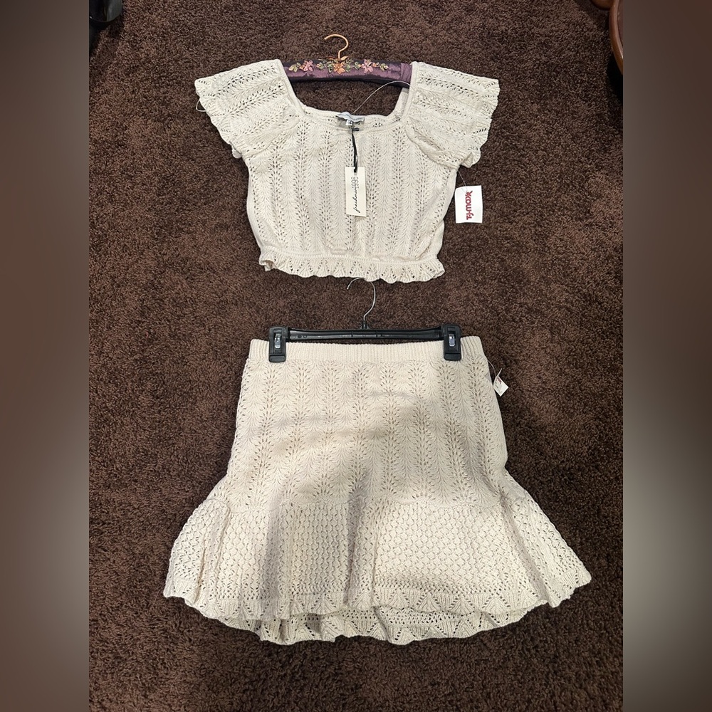Freshman 1996 Cream Knit Top & Skirt
